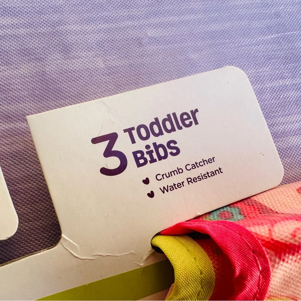 3 Colorful Toddler Bibs Water Resistant Crumb Catcher